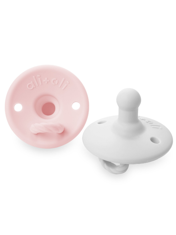 Ali and Oli two pack soft pink and white pacifiers