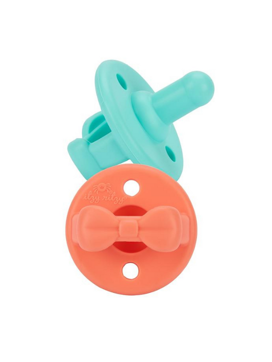 Aqua + Peach Sweetie Soother Infant Pacifier Set - The Boss Baby Boutique