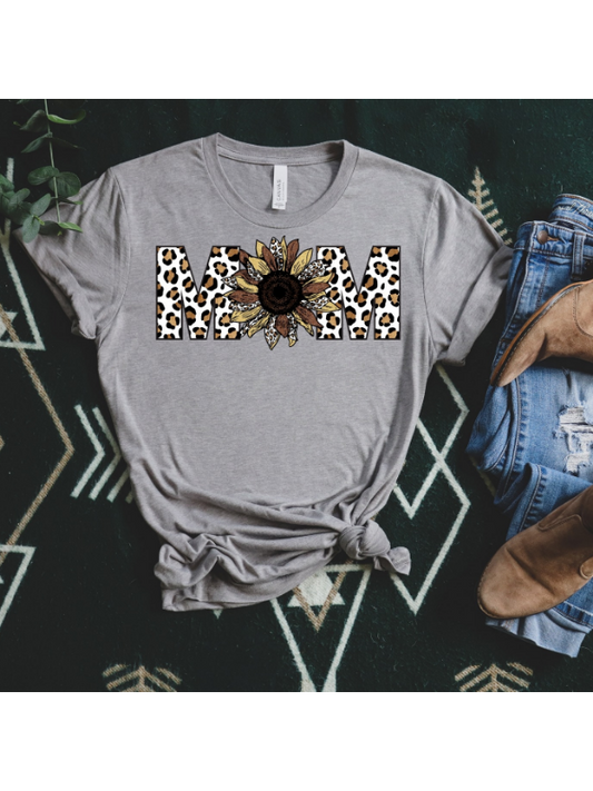 MOM Leopard Sunflower T-Shirt - The Boss Baby Boutique