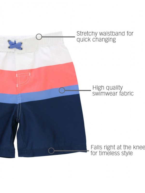 Coral & Blue Color Block Swim Trunk - The Boss Baby Boutique