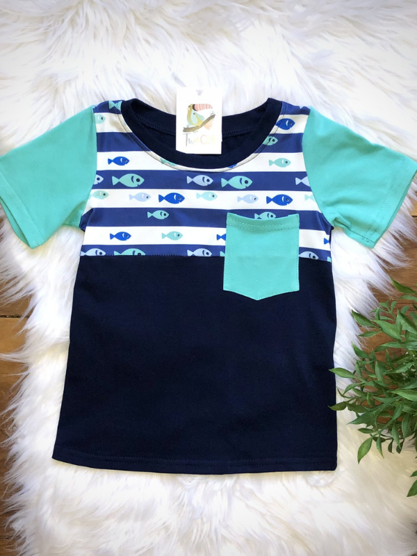 Teal Fish Pocket Tee - The Boss Baby Boutique