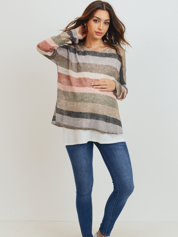 Stripe Long-Sleeve Layered Maternity and Nursing Sweater - The Boss Baby Boutique