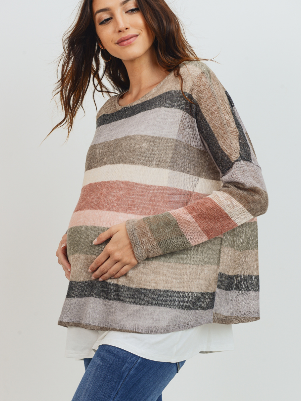 Stripe Long-Sleeve Layered Maternity and Nursing Sweater - The Boss Baby Boutique