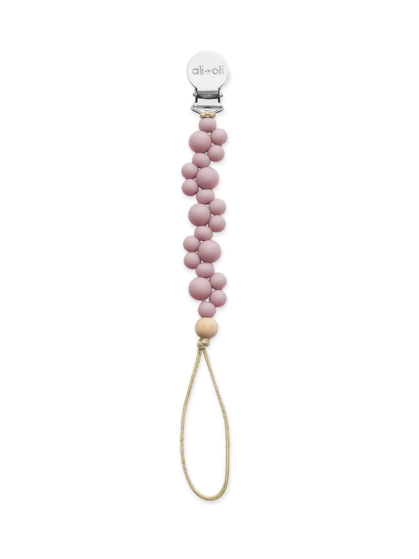 Ali and Oli pacifier clip, design looks like connected bubbles, in mauve color